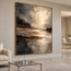 Charcoal and Cream Hand-Painted Oil Painting, Abstract Luminous Shore #AMXNLXWV