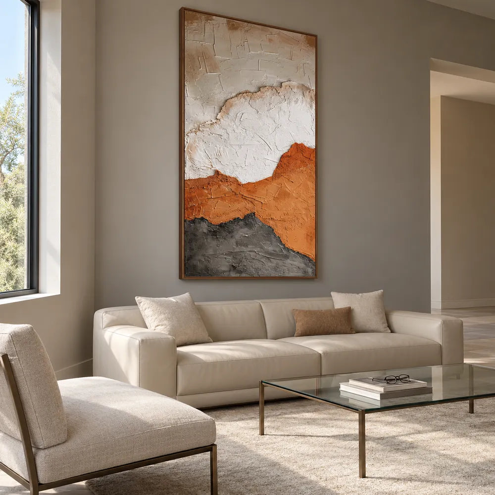 Ivory and Ochre Hand-Painted 3D Textured Oil Painting, Broad Layered Abstract #0GUVNU5F
