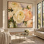 Cream Hand-Painted Oil Painting, Close-Up Peach and Ivory Flowers #22T3QUTE
