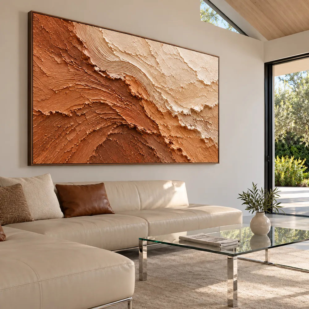 Terracotta and Cream Hand-Painted 3D Textured Oil Painting, Undulating Relief #3MEDZXWX