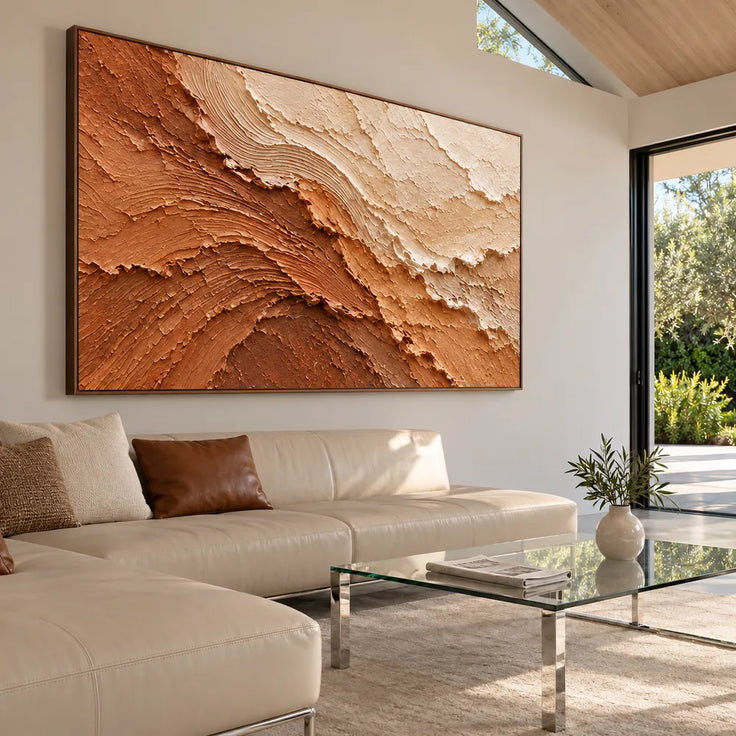 Terracotta and Cream Hand-Painted 3D Textured Oil Painting, Undulating Relief #3MEDZXWX