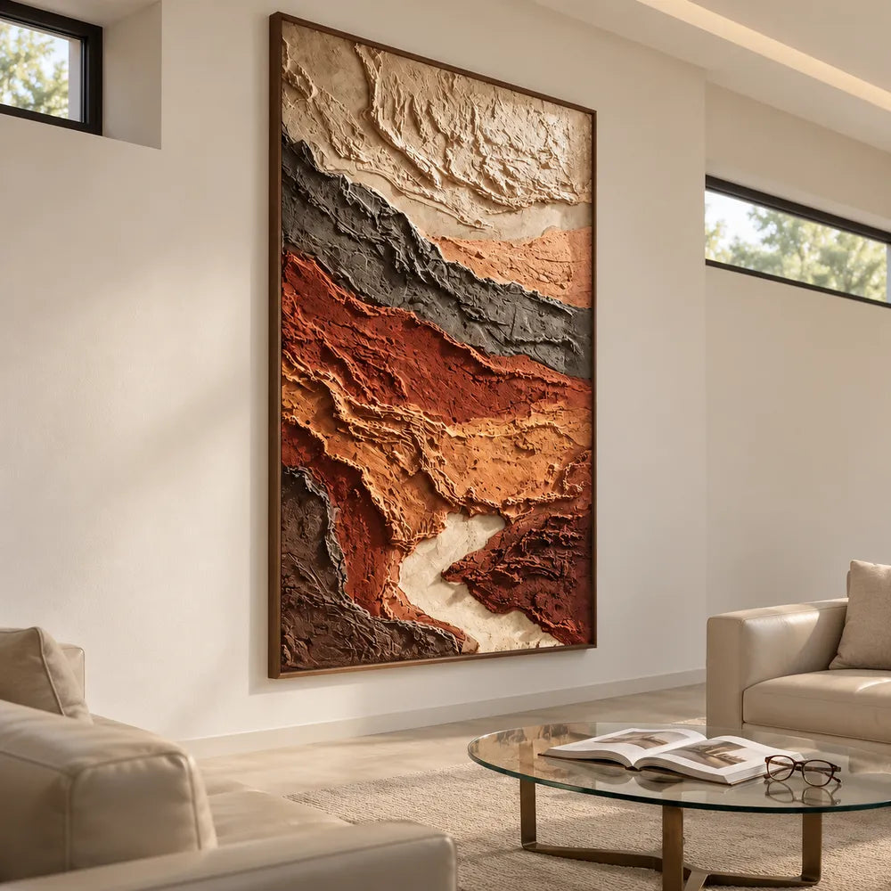 Rust and Sand Hand-Painted 3D Textured Oil Painting, Layered Earth Abstract #WOZTWBJA