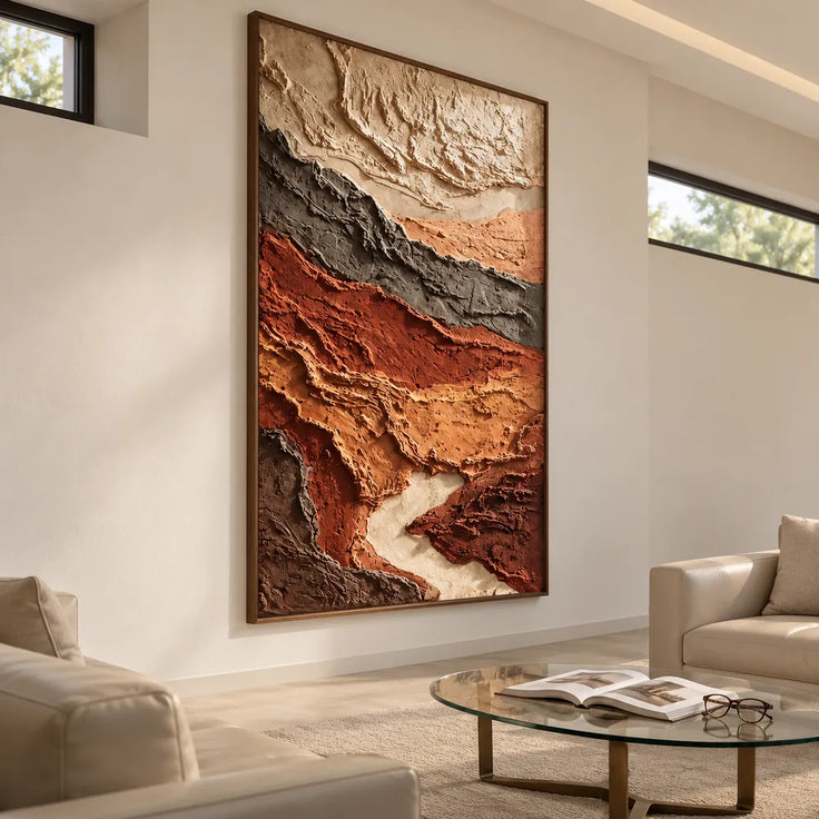 Rust and Sand Hand-Painted 3D Textured Oil Painting, Layered Earth Abstract #WOZTWBJA
