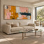 Ochre and Blush Hand-Painted Oil Painting, Linear Color Block Abstract #XNGHPZZP