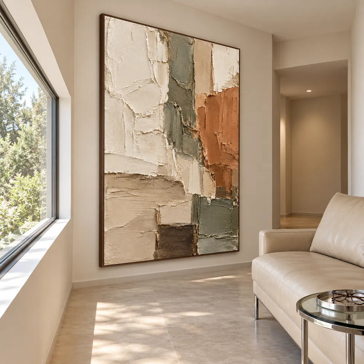 Cream and Terracotta Hand-Painted 3D Textured Oil Painting, Stacked Color Planes #L2DBB7UJ