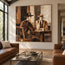 Brown Hand-Painted Oil Painting, Two Hat-Wearing Figures at a Table #0C7HVNB7