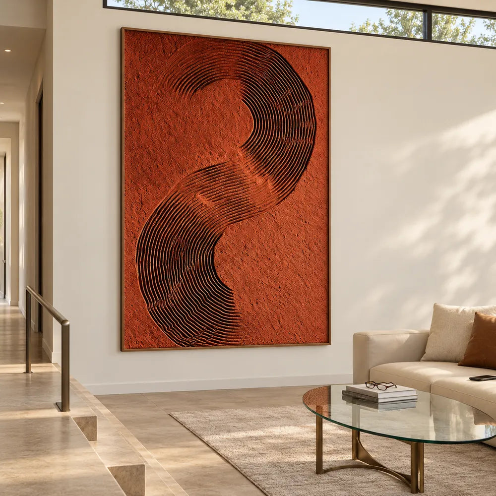 Terracotta Hand-Painted 3D Textured Oil Painting, Curving Ridge Abstract #2GFLXWQT