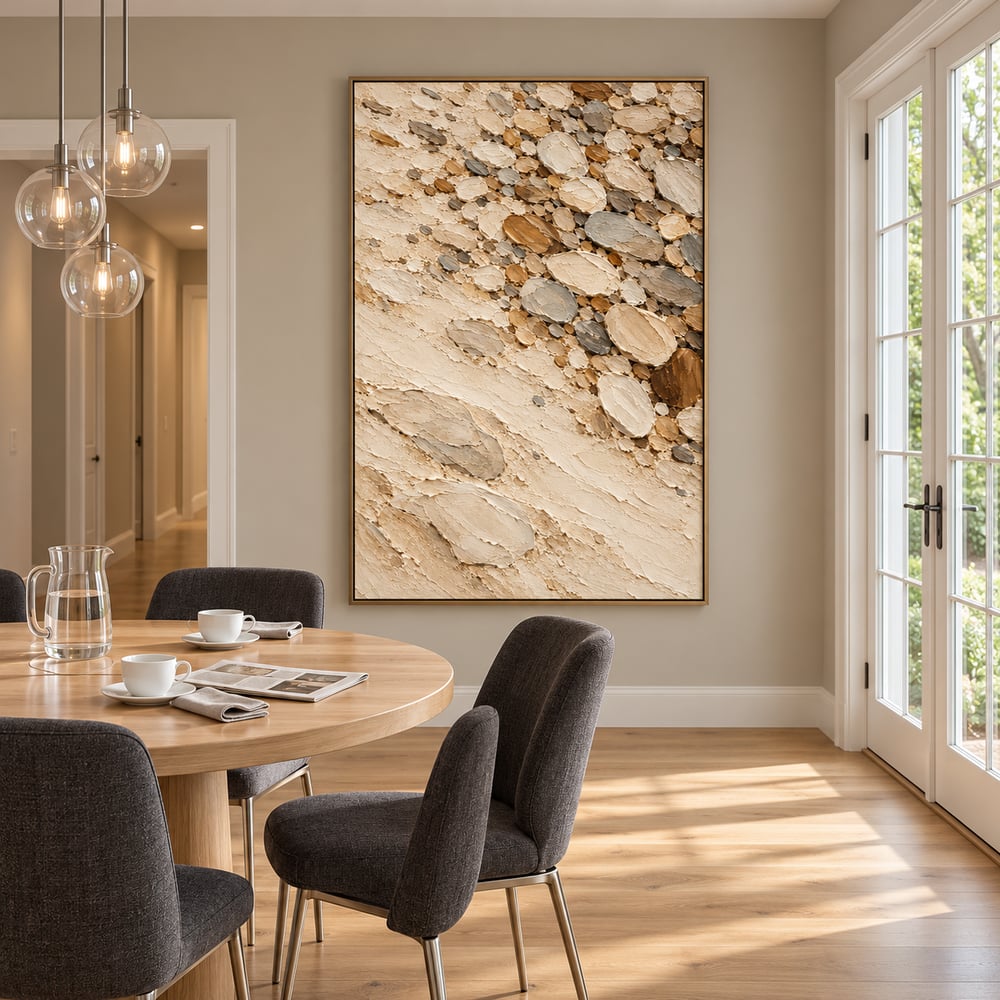 Cream Hand-Painted 3D Textured Oil Painting, Clustered Organic Ovals Abstract Wall Art #KFUV7NA0
