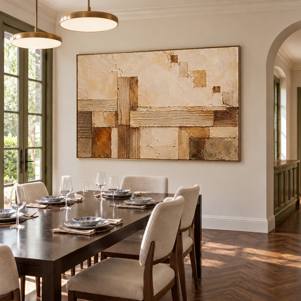 Beige and Cream Hand-Painted 3D Textured Oil Painting, Ribbed Geometric Blocks #5D3VSMWF