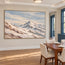 Ivory and Blue-Gray Hand-Painted 3D Textured Oil Painting, Snowy Mountain Peaks #WX7ZWCKG