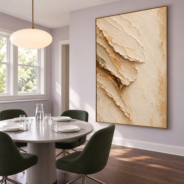 Cream Hand-Painted 3D Textured Oil Painting, Sweeping Organic Layers #0O23IRH8