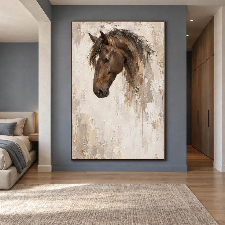 Cream & Brown Hand-Painted Oil Painting, Contemporary Horse Portrait #FOQD7D36