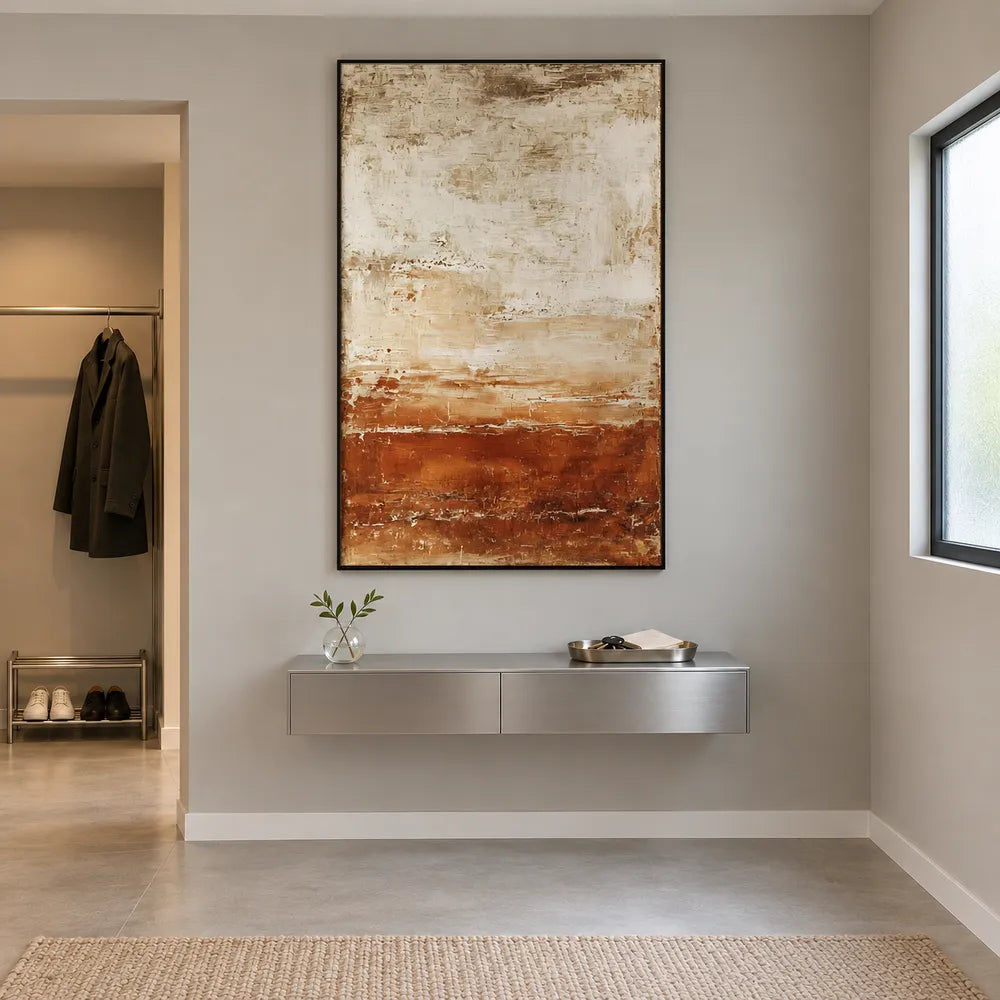 Cream and Rust Hand-Painted Oil Painting, Layered Earth-Tone Abstract #AR0DPNNU