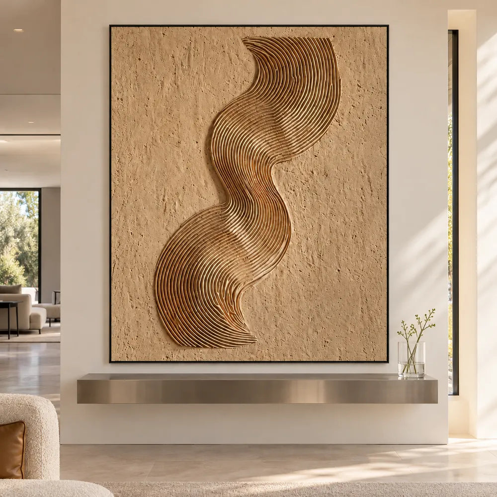 Sand Hand-Painted 3D Textured Oil Painting, Ribbon Curves Wall Art #Q5XTO3SD