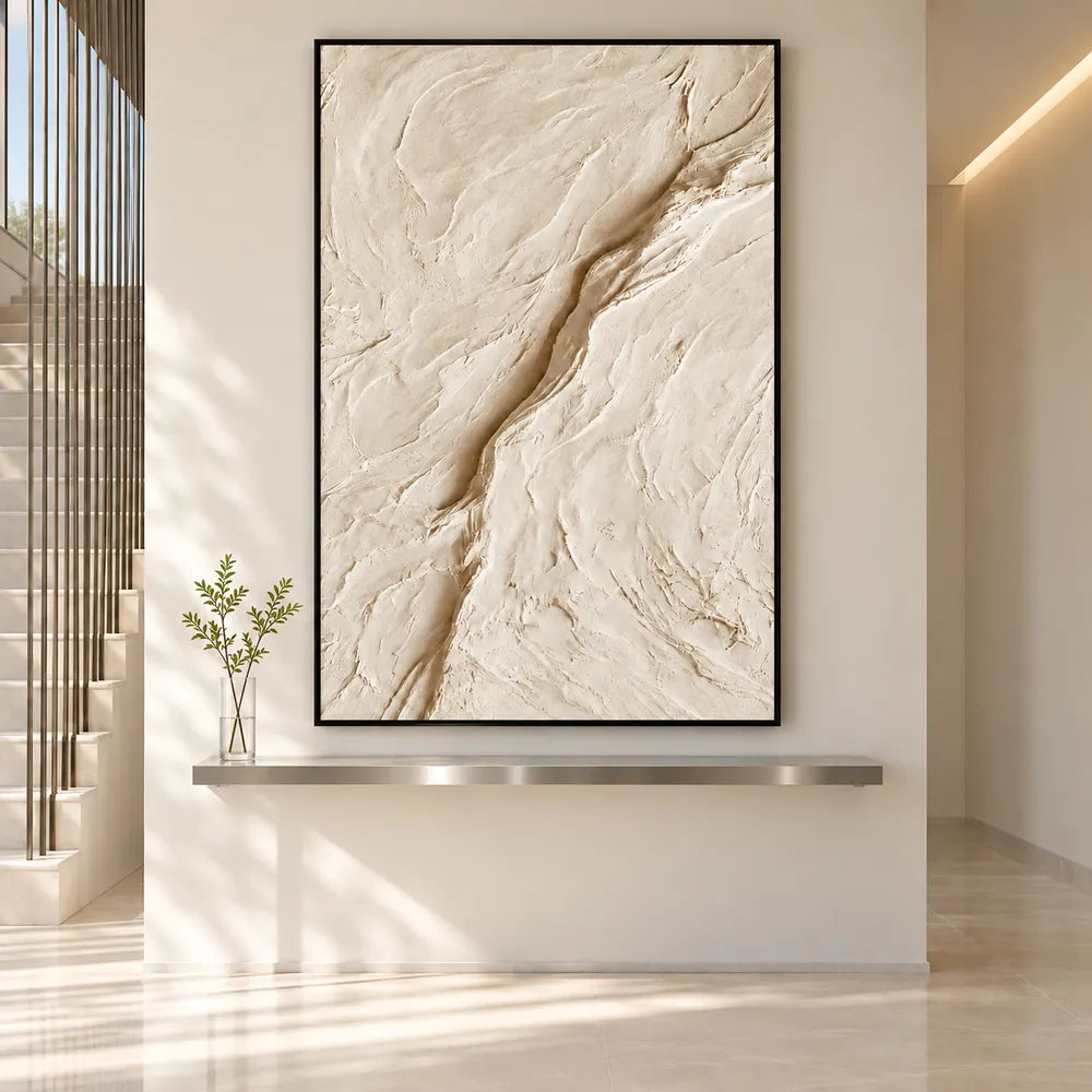 Cream Hand-Painted 3D Textured Oil Painting, Diagonal Relief Wall Art #WBT7SPNO