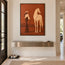 Rust Hand-Painted Oil Painting, Woman and White Horse in a Desert Landscape #O1EDDVZ6