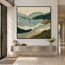 Sage Green Hand-Painted Oil Painting, Layered Mountain Landscape #PWVHIXYY