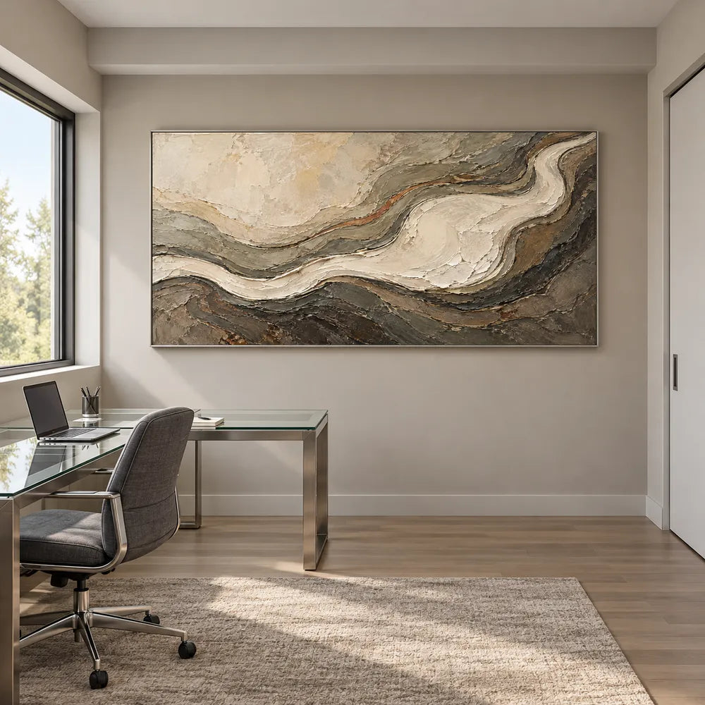 Earth-Tone Hand-Painted 3D Textured Oil Painting, Sweeping Contours #836LKFE2