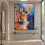 Blue and Pink Hand-Painted Oil Painting, Expressive Floral Abstract #SPCZIUW7