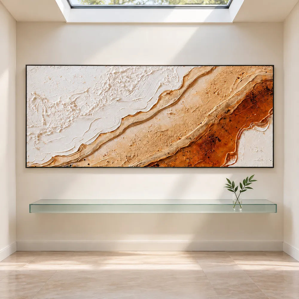 Ivory Sand Hand-Painted 3D Textured Oil Painting, Diagonal Strata Wall Art #VI3X6SLT