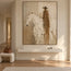 Beige and Cream Hand-Painted Oil Painting, White Horse and Brown-Clad Rider #1YZD0V5I