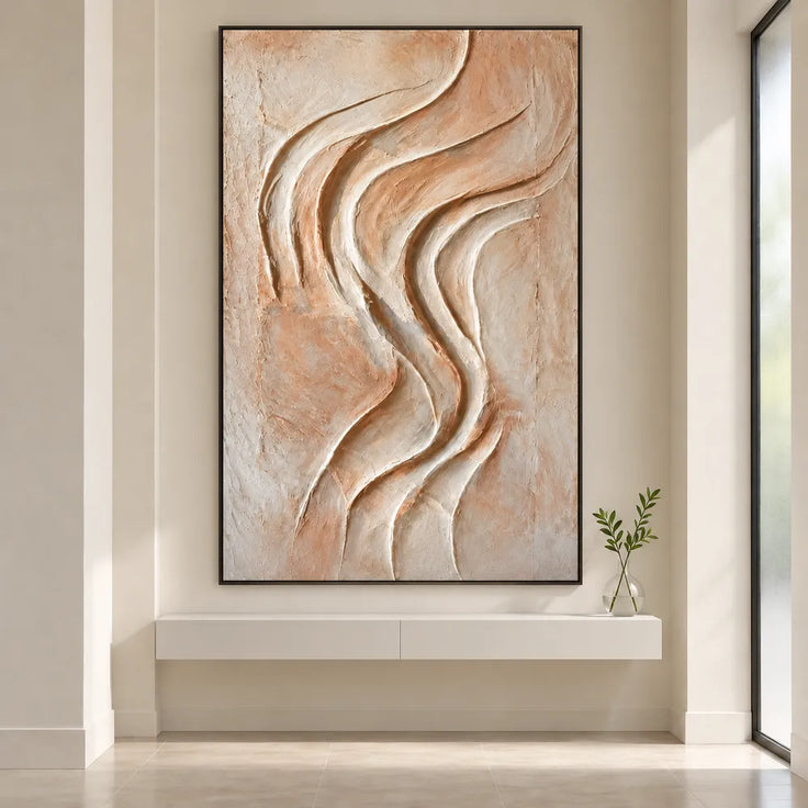 Peach Cream Hand-Painted 3D Textured Oil Painting, Sinuous Ridges Wall Art #TFAXNVHH