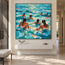 Turquoise Blue Hand-Painted Oil Painting, Seven Swimmers in Sunlit Water #2RV5N5Z4