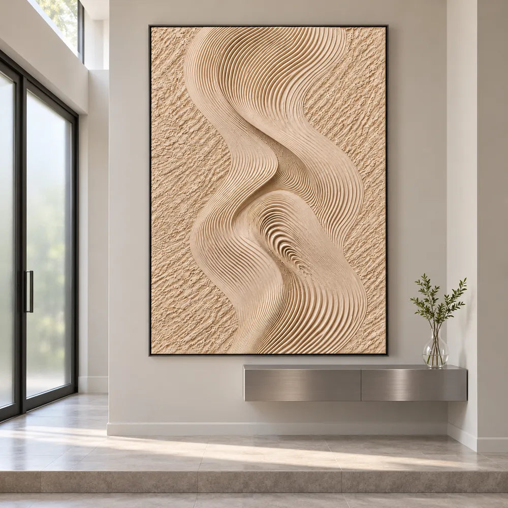 Sand Hand-Painted 3D Textured Oil Painting, Interwoven Waves Wall Art #T4IZOQDJ