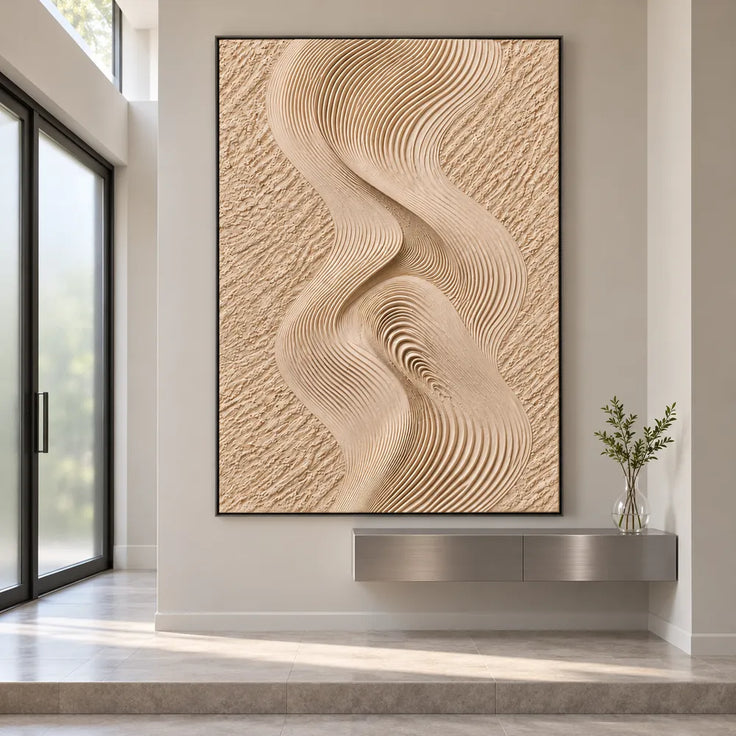 Sand Hand-Painted 3D Textured Oil Painting, Interwoven Waves Wall Art #T4IZOQDJ