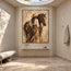 Brown and Cream Hand-Painted Oil Painting, Cowgirl Beside a Horse #JD6LI4AH