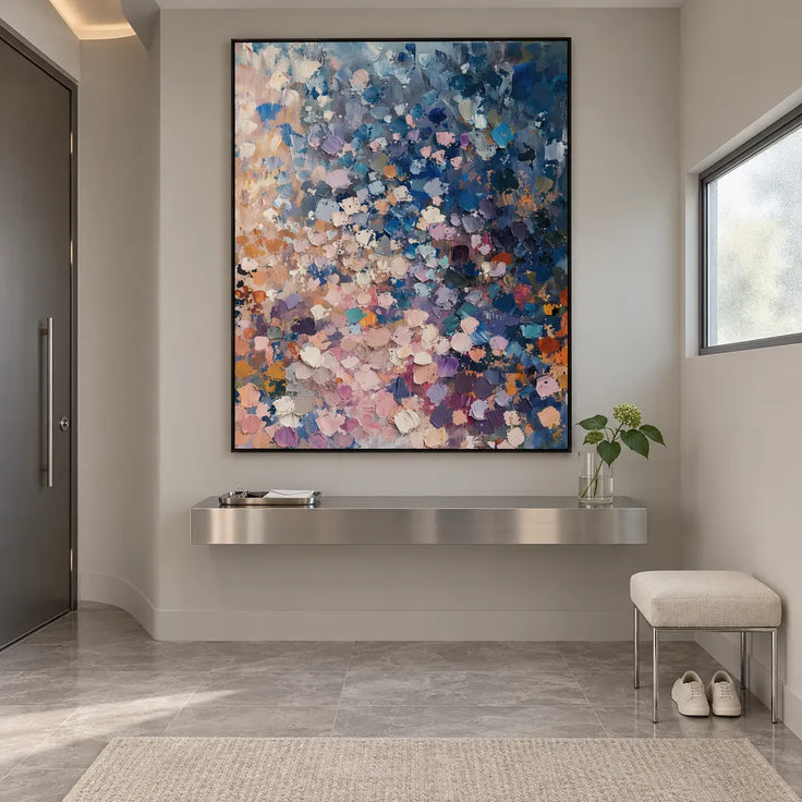 Blue and Blush Hand-Painted Oil Painting, Blue and Blush Abstract Marks #YO8L63PE