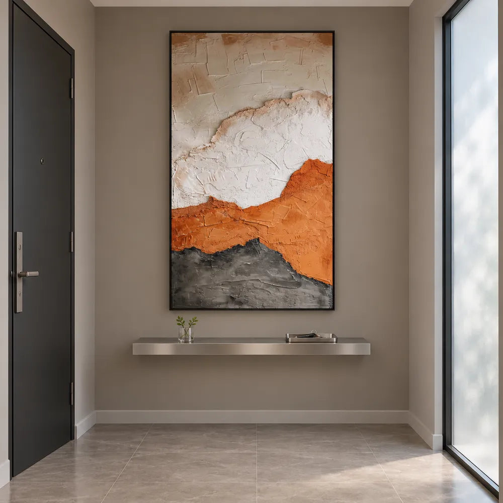 Ivory and Ochre Hand-Painted 3D Textured Oil Painting, Broad Layered Abstract #0GUVNU5F