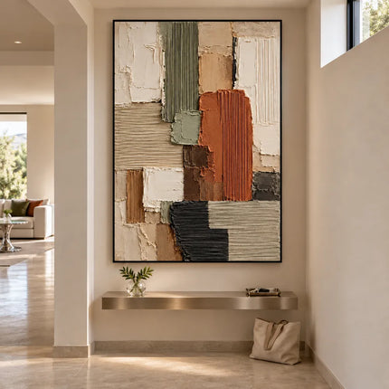 Earth Tone Hand-Painted 3D Textured Oil Painting, Ribbed Geometric Blocks #TDILGEWQ
