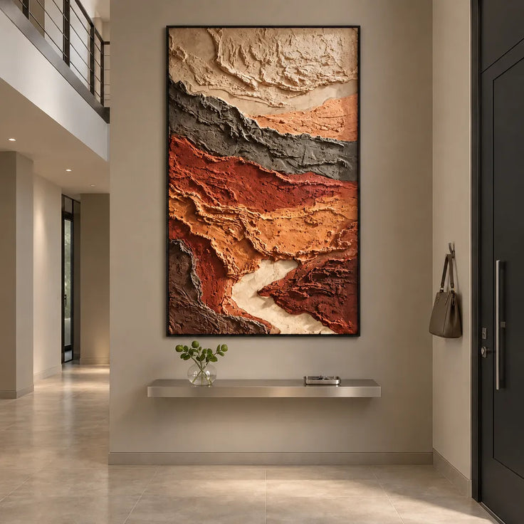 Rust and Sand Hand-Painted 3D Textured Oil Painting, Layered Earth Abstract #WOZTWBJA
