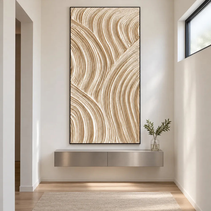 Cream Hand-Painted 3D Textured Oil Painting, Intersecting Arcs Wall Art #84PTAXGM