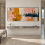 Ochre and Blush Hand-Painted Oil Painting, Linear Color Block Abstract #XNGHPZZP