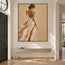 Beige and Cream Hand-Painted Oil Painting, Woman in a Flowing White Dress #5PM5BZHA