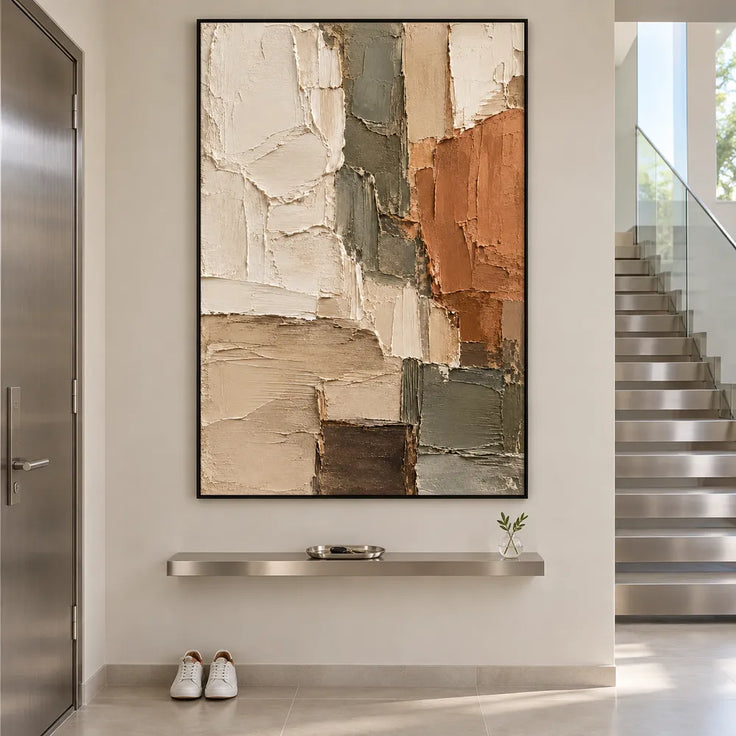 Cream and Terracotta Hand-Painted 3D Textured Oil Painting, Stacked Color Planes #L2DBB7UJ
