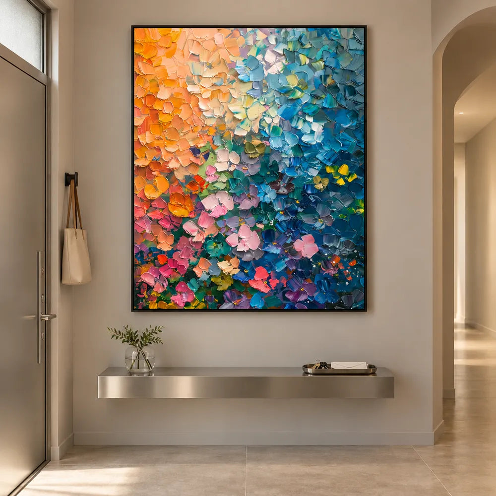 Blue and Coral Hand-Painted Oil Painting, Expressive Color Field #WWMNSDR4