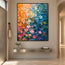 Blue and Coral Hand-Painted Oil Painting, Expressive Color Field #WWMNSDR4