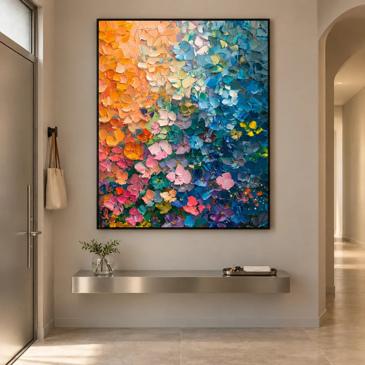 Blue and Coral Hand-Painted Oil Painting, Expressive Color Field #WWMNSDR4