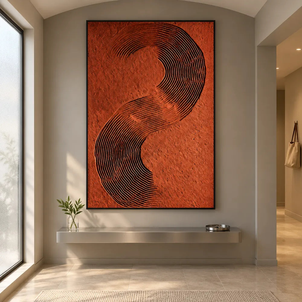 Terracotta Hand-Painted 3D Textured Oil Painting, Curving Ridge Abstract #2GFLXWQT