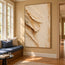 Cream Hand-Painted 3D Textured Oil Painting, Sweeping Organic Layers #0O23IRH8