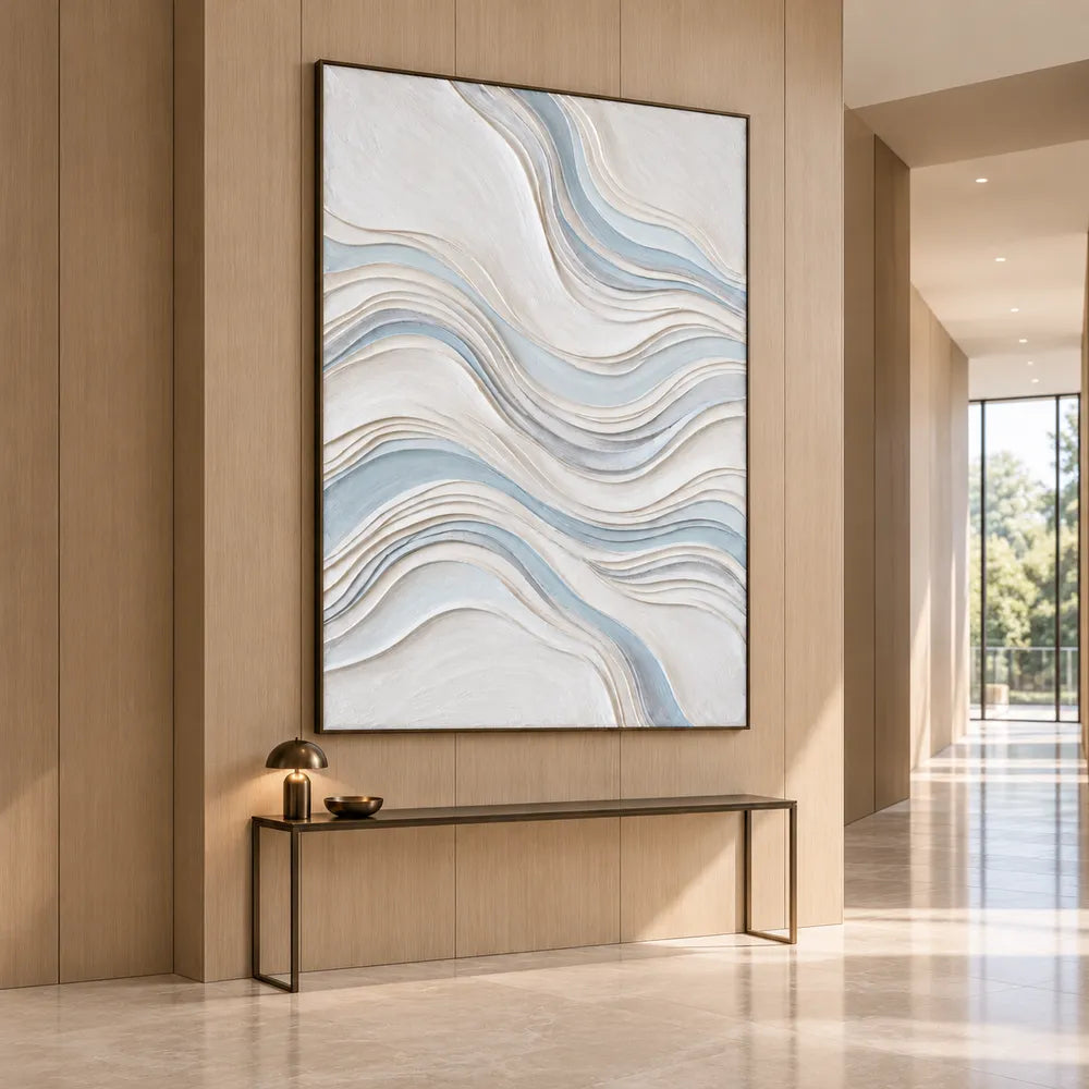 White Hand-Painted 3D Textured Oil Painting, Flowing Waves Wall Art #W2VPSFII