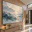 Blue Gray & Ivory Hand-Painted Oil Painting, Abstract Layered Landscape #XI8BIQFA