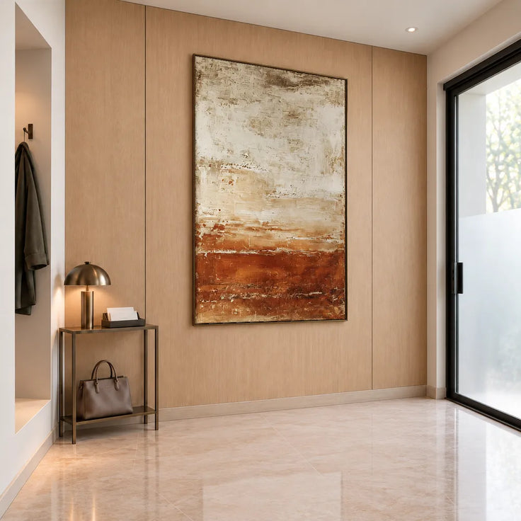 Cream and Rust Hand-Painted Oil Painting, Layered Earth-Tone Abstract #AR0DPNNU