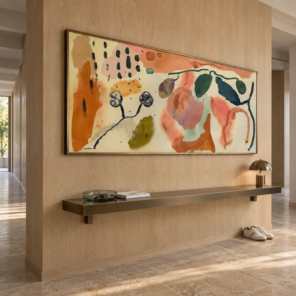 Cream and Terracotta Hand-Painted Oil Painting, Botanical Abstract #R8TB20YJ