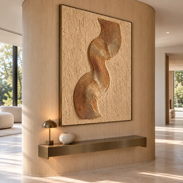 Sand Hand-Painted 3D Textured Oil Painting, Ribbon Curves Wall Art #Q5XTO3SD