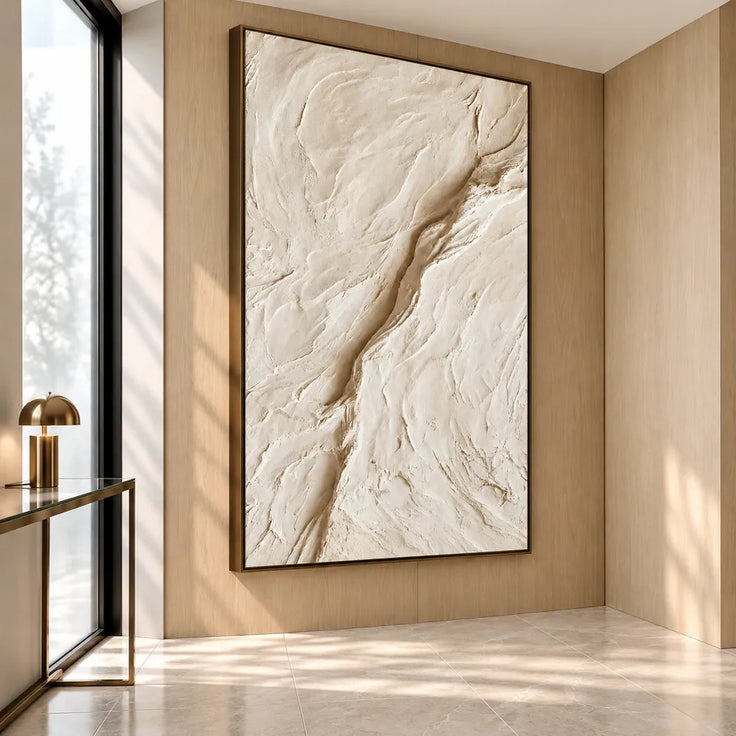 Cream Hand-Painted 3D Textured Oil Painting, Diagonal Relief Wall Art #WBT7SPNO