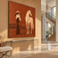 Rust Hand-Painted Oil Painting, Woman and White Horse in a Desert Landscape #O1EDDVZ6